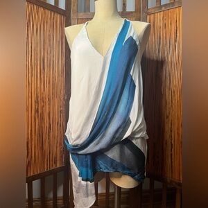 Helmut Lang drapey printed silk top with metal detail, new, small, v neck